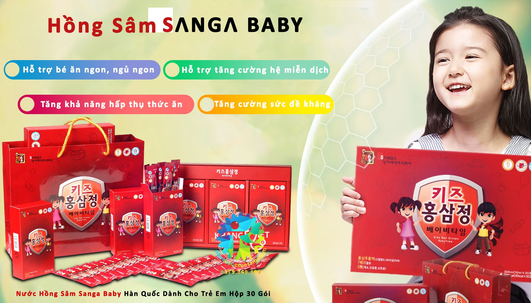 Nước Hồng Sâm Sanga Hàn Quốc dành cho trẻ em hộp 30 gói